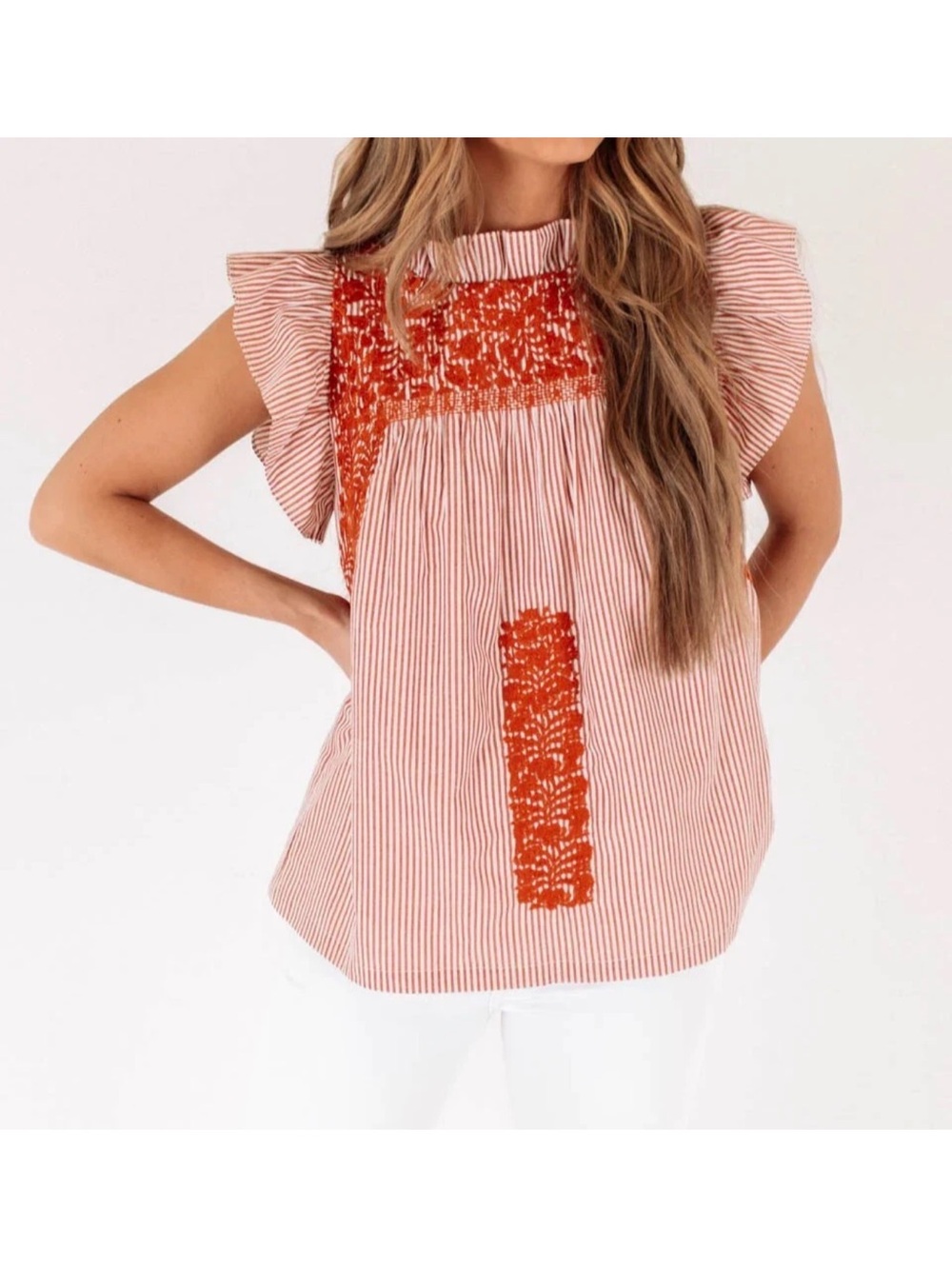 J Marie Womens Medium Embroidered Top - Ruffled Sleeves small